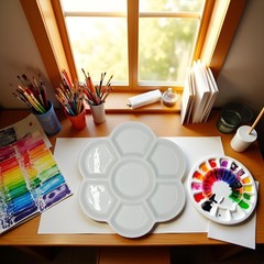 7-Well Ceramic Paint Palette Mixing Tray for Watercolor Gouache Acrylic