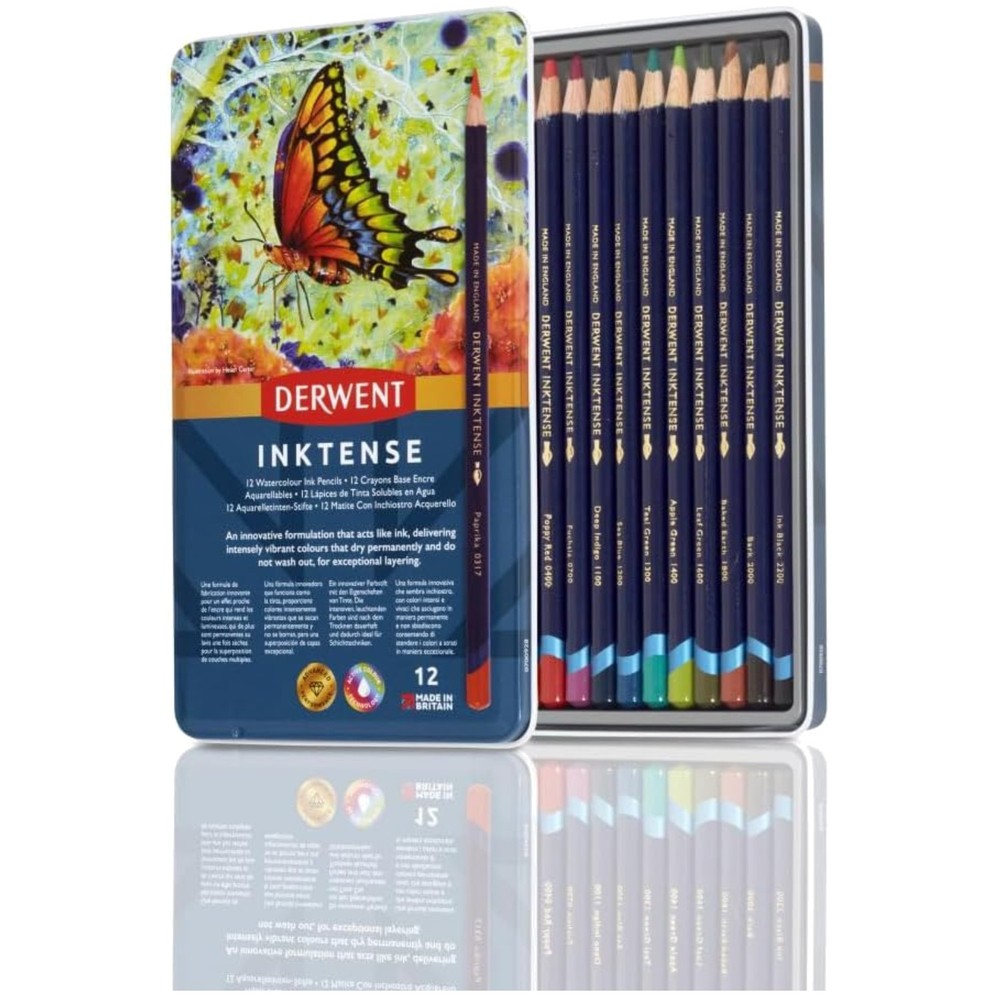 Vibrant Inktense Pencils Set, Metal Tin, Water Soluble