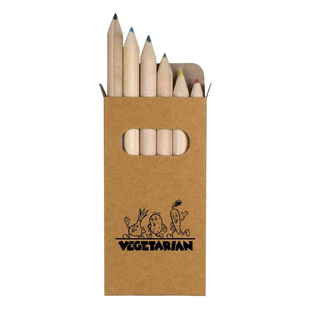 6 x ‘Happy Vegetarian’ Short 85mm Pencils / Coloured Pencil Set (PE00095120)
