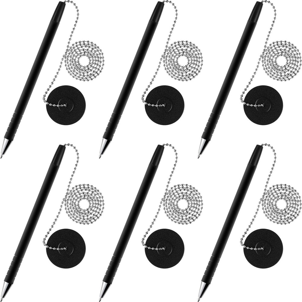 Outus Secure Pen with Adhesive Chain and Security 1 Count (Pack of 6), Black