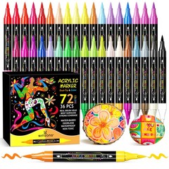 72 Colors Dual Tip Acrylic Paint Pens Markers, 36 Set Permanent Acrylic Paint…
