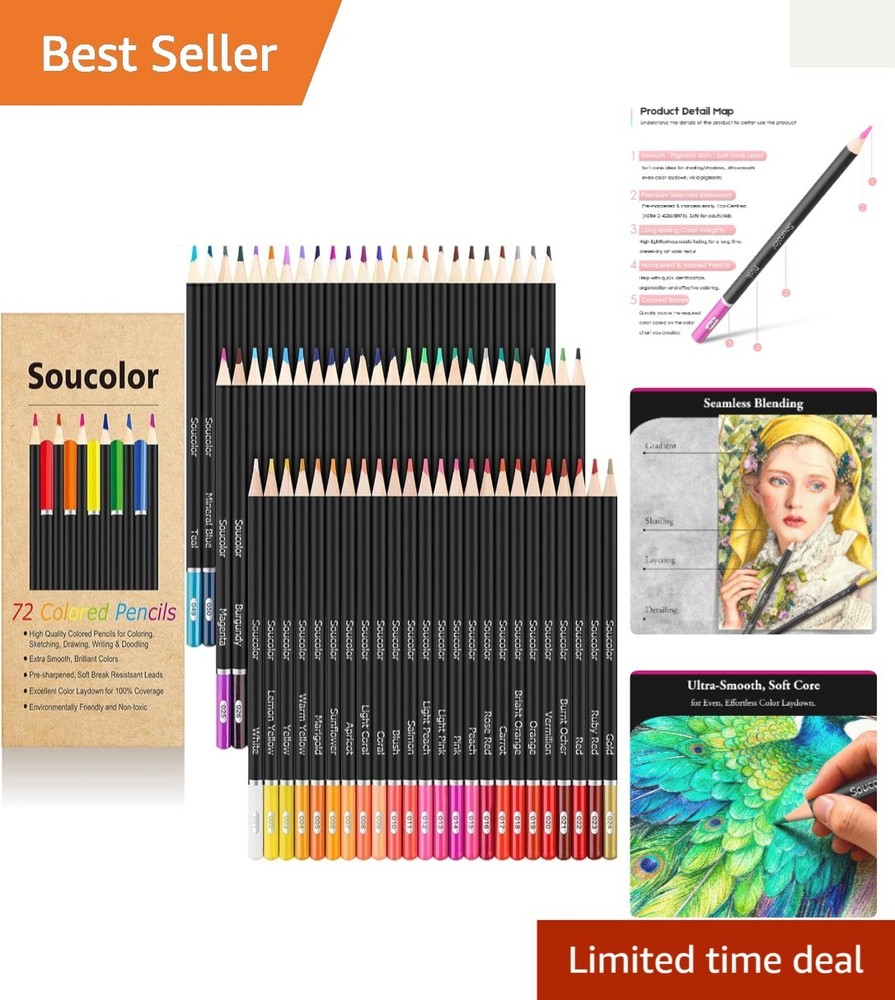 72-Color Colored Pencils for Smooth Blending & Creative Artistry