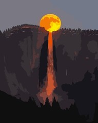 Painting by Numbers Kit for Adults Beginner,Super Moon Waterfall Paint by Number