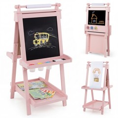 3-In-1 Kids Art Easel with Magnetic White Board, Chalkboard, Paper Roll & Holder