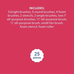 25pc Mixed Media Brush Set, Nylon/Wood 7″ Multicolor