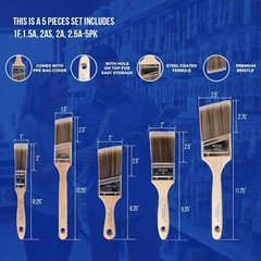 Paint Brushes, 5-Piece Paint Brush Set, Flat & Angle Brushes for Walls, Trim,…