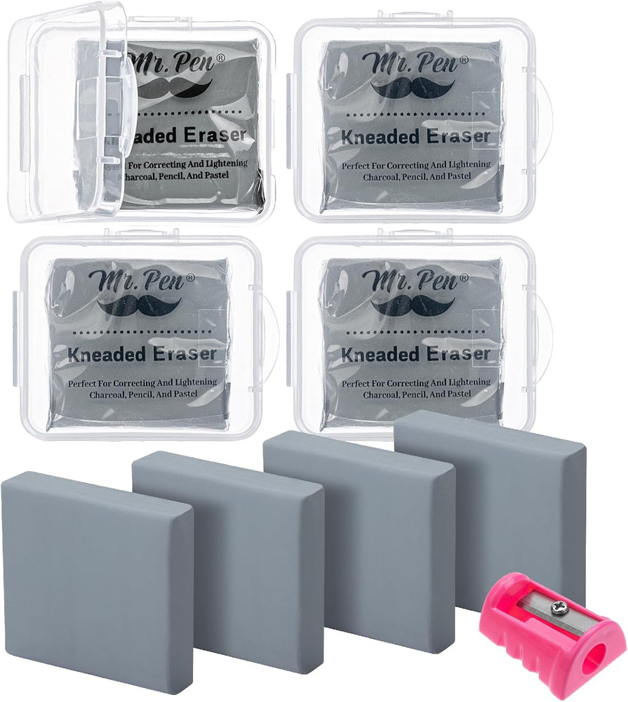 – Kneaded Eraser, 4 Pcs, Gray, Kneaded Erasers for Artists with 1 Sharpener, Gum