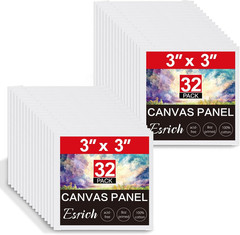 32-Pack 3×3 Inch Mini Canvas Boards for Oil, Acrylic, and Watercolor Painting