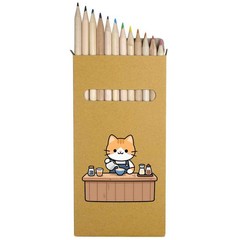 12 x ‘Cat Making Coffee’ Long 178mm Coloured Pencils / Pencil Set (PE00090661)
