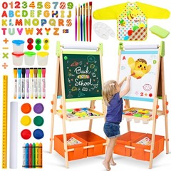 Kids Easel Including 100+ Accessories, Double Sided Wooden Easel for Kids Age…