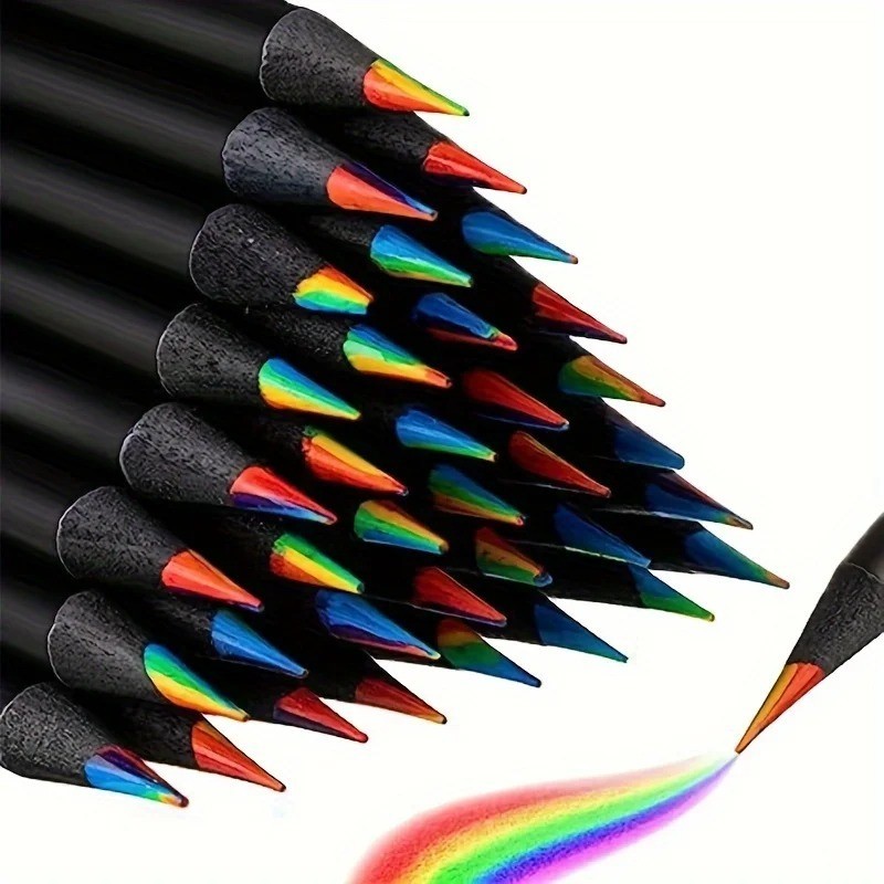 12pcs Black wood Rainbow Pencils Colouring Multi Colour Pencils Art Drawing