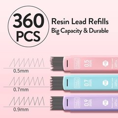 Cute Mechanical Pencil Set, 6PCS Pastel Mechanical 0.5mm + 0.7mm + 0.9mm
