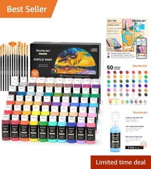 Vivid 50 Colors Acrylic Paint – 2oz Bottles for Canvas, Rocks & Crafts