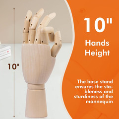 Wooden Hand Model, 10Inches Left Hand Mannequin Figure for Jewelry Display and D