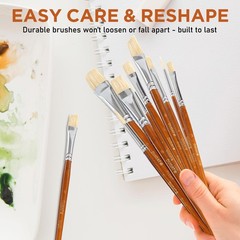 10pcs Short Handle White Hog Hair Artist Paint Brush Set by Perfect for Acryl…