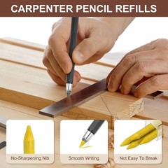 12Pcs 5.6mm 2B Carpenter Pencil Lead Refills, Solid Dry Pencil Refills, Yellow