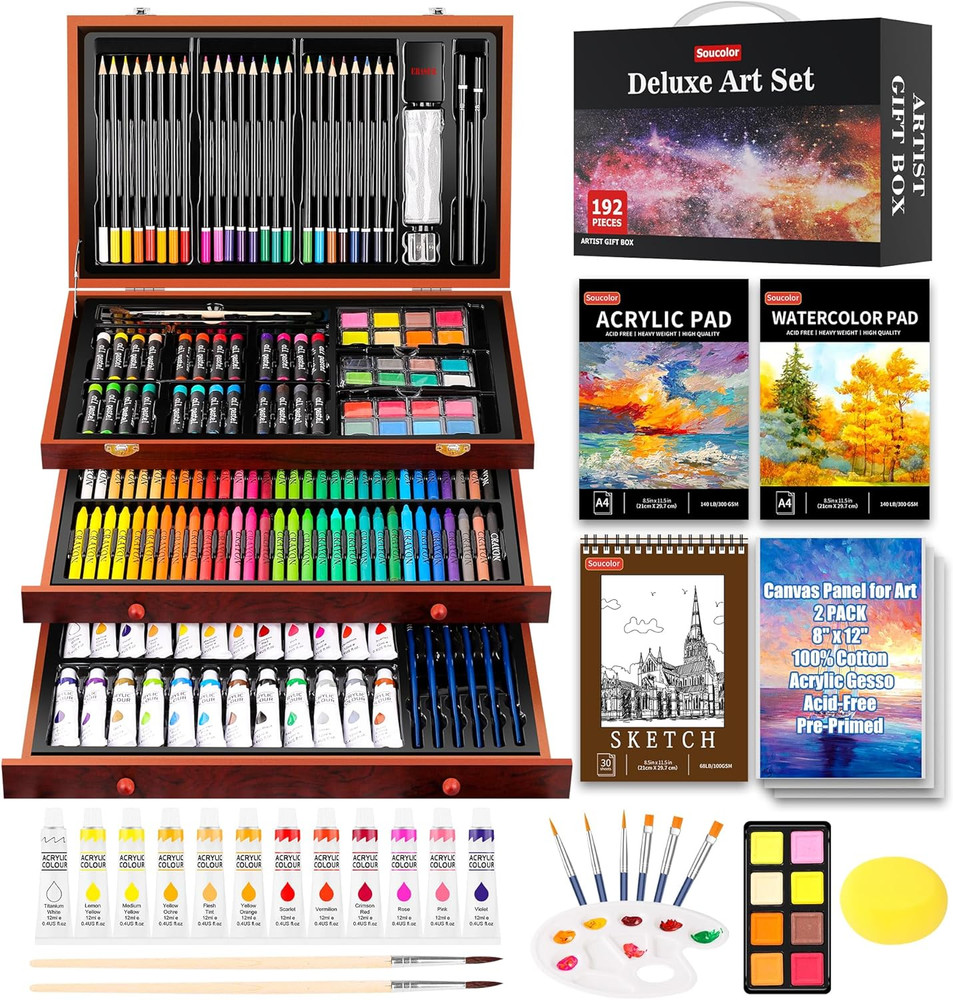 Art Supplies, 192-Pack Deluxe Art Set Drawing Painting Supplies Kit with Acrylic
