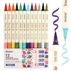 24 Colors Acrylic Paint Markers, 12 Pack Dual Tip Soft Brush Acrylic Markers,…