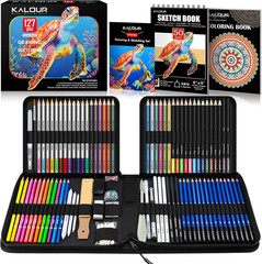 127 Drawing Set Sketching Kit, Pro Art Supplies with 3-Color Sketchbook & Colori