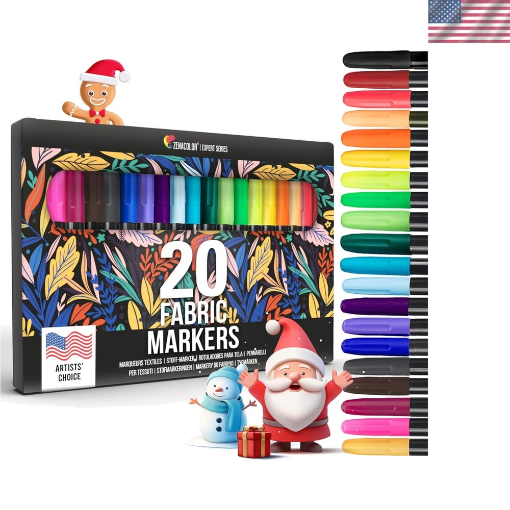Non-Toxic Fine Point Fabric Pens – 20 Color Durable Markers for Kids and Adults