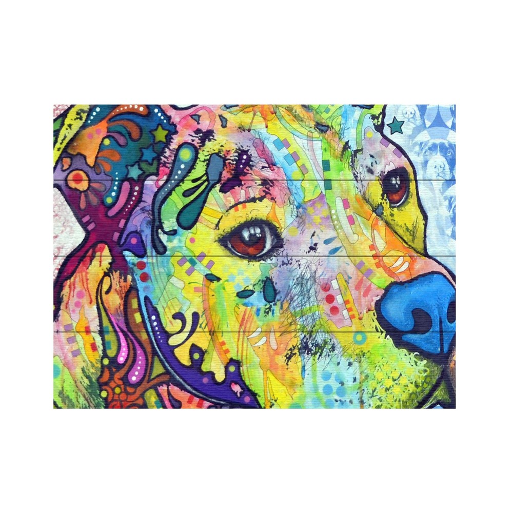 Trademark Fine Art ‘ Thoughtful Pitbull III ‘ Wood Slat by Dean Russo 12×16