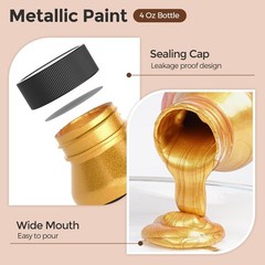 Metallic Acrylic Paint Set – 6 Colors Gold, Silver, Copper, Bronze, Non-Toxic, 2
