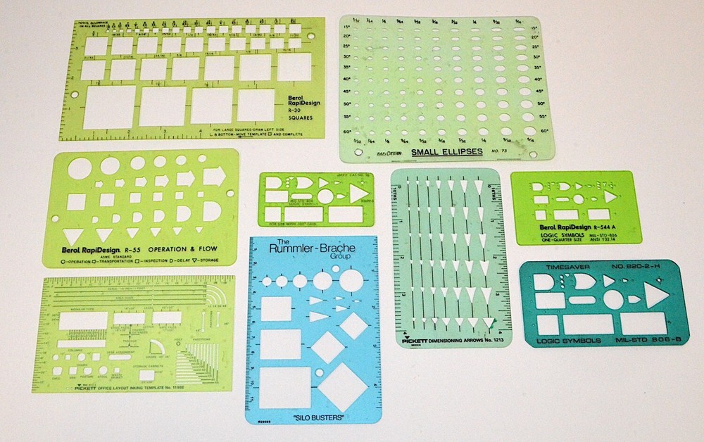 *Lot of 9* Drafting Templates, Rapidesign, Pickett, Jiffy, Etc. *Used*