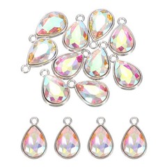 10 Pcs 10x14mm Alloy Glass Crystal Teardrop Charm for DIY Craft, AB Color