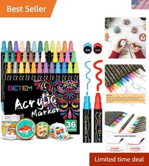 Artistic Dual Tip Acrylic Paint Pens – 36 Assorted Colors for Creative Projects