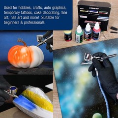 Pro Airbrushing Kit with Compressor, 3 Airbrushes & 6 Paints