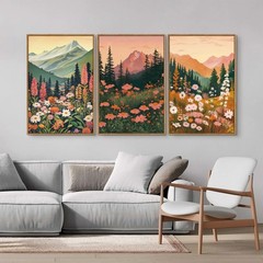 Tinonedraw Mountain Wildflower Framed Canvas Wall Art Set, Boho Mountains Lan…