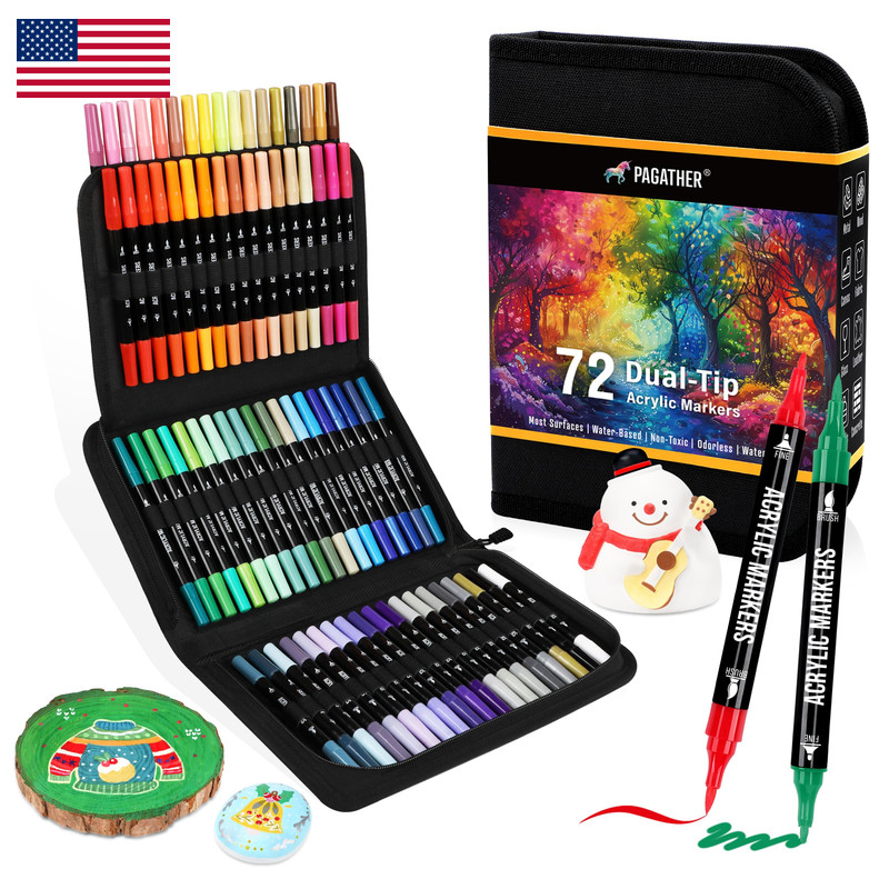 Pagather 72 Colors Acrylic Paint Markers Dual Tip Fine Tip And Brush Tip Pens