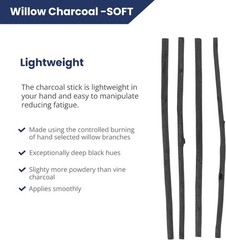 Large Willow Charcoal Stick 4/Pkg, Soft, Black, Willow Charcoal for Sketching…