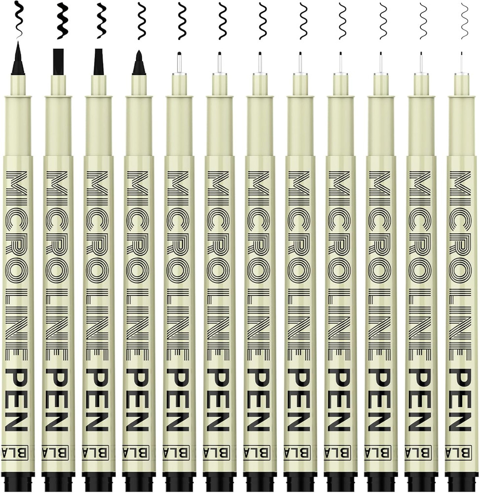 Micro-Pen Fineliner Ink Pens, 12 Pack Black Micro Fine Point Drawing Pens Waterp