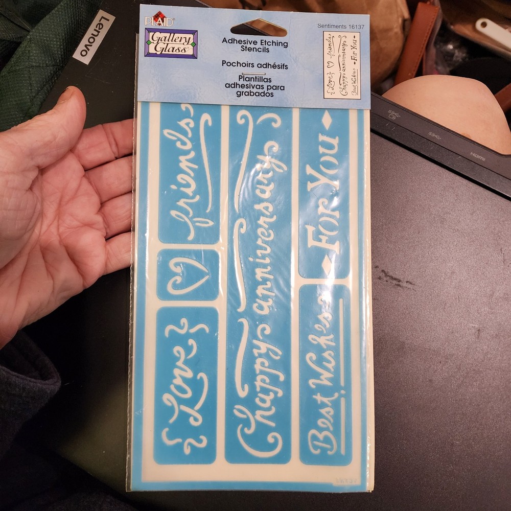 Plaid Gallery Glass Adhesive Etching Stencils 16137 Sentiments NIP