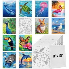 Tinlade 12 Pcs 7.9 x 9.8 Inch Pre Drawn Canvases for Animal Style, White