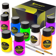 Glow in the Dark Acrylic Paint Set – 9 Neon Fluorescent Colors for Canvas, Wood