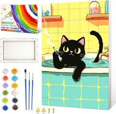 Paint by Numbers Cat with Frame,Small Paint by Number Kits for Adults Cats,Black