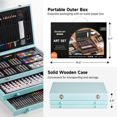 Deluxe Gift Art Kit, 202-Piece Wooden Art Supplies Set with 4 Drawing Pads, Canv