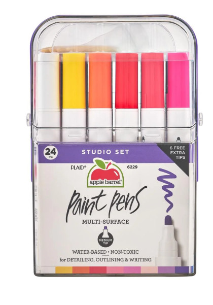 Apple Barrel Multi-Surface Paint Pens Studio Set, Medium Tip, 24 pc New