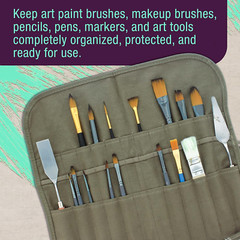 Deluxe Canvas Art Paint Brush Holder & Storage Organizer Roll-Up Case Bag – 24 S