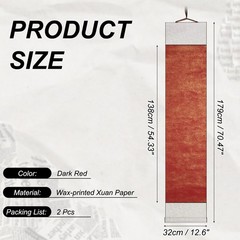 70.5″ x 12.6″ 2 Pcs Blank Hanging Scroll Paper Wood Rod, Dark Red