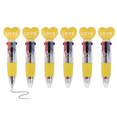 6 Pcs 4-in-1 Multicolor BallPoint Pens, Heart Shape, Candy Yellow Casing