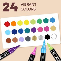 24 Colors Acrylic Paint Markers, Dual Tip with Fine Tip and Brush Tip Pens fo…