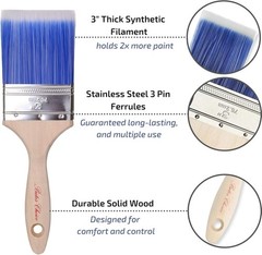2 Pack Paint Brushes Set: 3 Inch Flat & 2.5 Inch Angled with Wood Handle