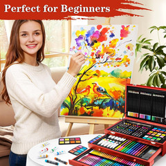 Art Supplies, 269 Piece Deluxe Art Set with 6 Drawing Pads, Watercolor Paints, C