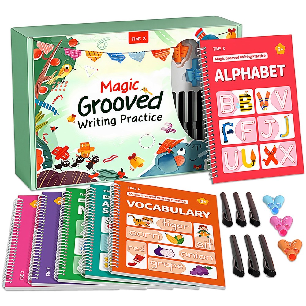 TIME X Magic Grooved Writing Practice Books, Reusable 3D Groove Handwriting P…