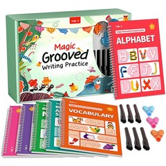TIME X Magic Grooved Writing Practice Books, Reusable 3D Groove Handwriting P…