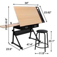 Drafting Desk Drawing Table Adjustable with Stool Arts & Crafts Creative Center