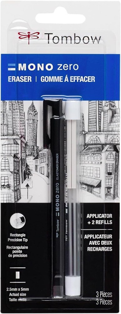 Tombow 57317 Mono Zero MONO Eraser Balue Pack, Rectangle, Black